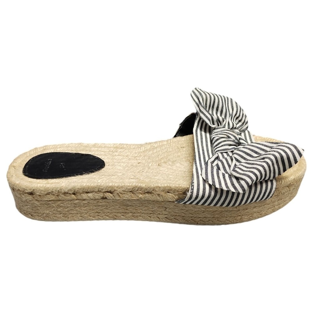 Bershka Flat Sandals Womens Size 8 Black White Tan Striped Slip On 5799/331/202